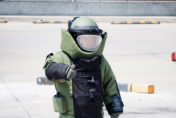 Bomb squad technician in EOD suit